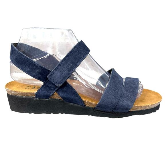 NAOT Women’s Kayla Blue Leather Wedge Sandals Size 40 US 9 - Picture 1 of 11
